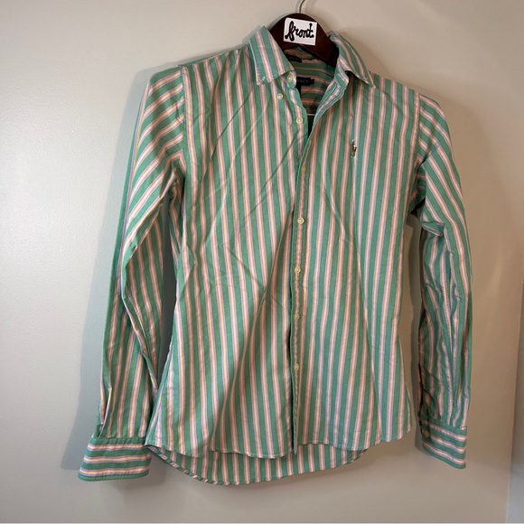 Ralph Lauren Green and Pink Striped Button Down Shirts - Picture 3 of 8